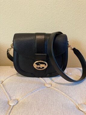 Coach Georgie Black Leather Crossbody Bag with Gold Accent